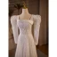Vintage / Retro Ivory Lace Flower Wedding Dresses 2024 A-Line / Princess Square Neckline Long Sleeve Backless Floor-Length / Long