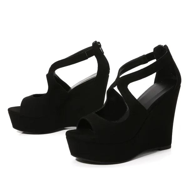 Schöne Rosa Sommer Freizeit Sandalen Damen 2022 Knöchelriemen 12 cm Keilabsatz Peeptoes Sandaletten