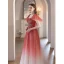 Chic / Belle Dégradé De Couleur Bordeaux Perlage Paillettes Robe De Bal 2023 Princesse Encolure Carrée Manches Courtes Dos Nu Longue Promo Robe De Ceremonie