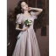 Chic / Beautiful Nude Pearl Homecoming Graduation Dresses 2023 A-Line / Princess Satin Square Neckline Short Sleeve Backless Floor-Length / Long Formal Dresses