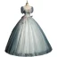 Elegant Grey Beading Pearl Lace Flower Prom Dresses 2023 Ball Gown Scoop Neck Tassel Short Sleeve Backless Floor-Length / Long Prom Formal Dresses