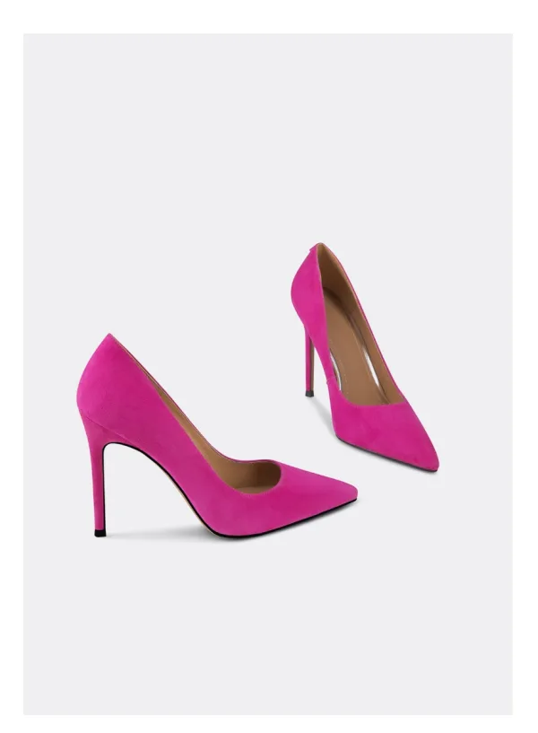 Fashion Fuchsia Suede Prom Pumps 2023 Leather 10 cm Stiletto Heels Pointed Toe Pumps High Heels