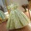 Bling Bling Vert Perlage Paillettes Anniversaire Robe Ceremonie Fille 2024 Robe Boule Encolure Dégagée Gonflée Manches Courtes Longue