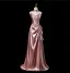 Sexy Rose Gold Satin Evening Dresses 2025 A-Line / Princess Strapless Sleeveless Backless Sweep Train Evening Party Formal Dresses
