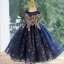Charming Navy Blue Beading Star Sequins Birthday Flower Girl Dresses 2023 Ball Gown Scoop Neck Sleeveless Floor-Length / Long Flower Girl Dresses