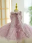 Chic / Beautiful Blushing Pink Tassel Sequins Birthday Flower Girl Dresses 2023 Ball Gown Scoop Neck Sleeveless Bow Short
