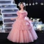 Lovely Blushing Pink Cascading Ruffles Appliques Birthday Flower Girl Dresses 2024 Ball Gown Scoop Neck Short Sleeve Floor-Length / Long