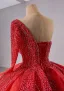 Luxe Rouge Fait main Perlage Robe De Bal 2024 Robe Boule Une épaule Manches Longues Dos Nu Train De Balayage Promo Robe De Ceremonie