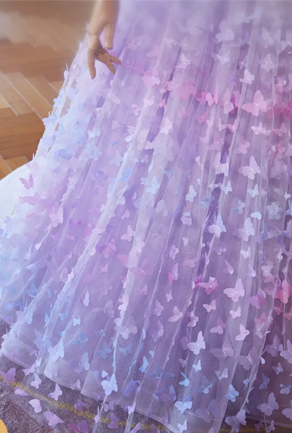 Blumenfee Lavendel Schmetterling Ballkleider 2024 Ballkleid Off Shoulder Ärmellos Rückenfreies Lange Ball Festliche Kleider