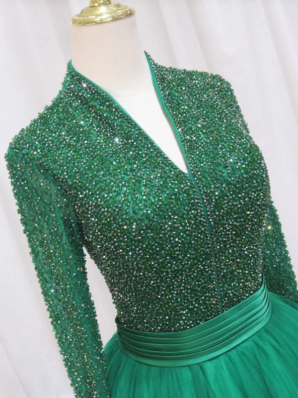 Vintage / Retro Purple Beading Sequins Prom Dresses 2024 Ball Gown High Neck Long Sleeve Backless Floor-Length / Long Prom Formal Dresses