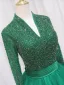 Vintage / Retro Purple Beading Sequins Prom Dresses 2024 Ball Gown High Neck Long Sleeve Backless Floor-Length / Long Prom Formal Dresses
