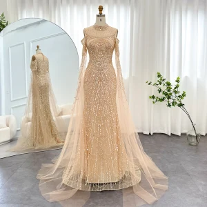 High End Charming Gold Handmade Beading Pearl Rhinestone Sequins Prom Dresses 2024 Trumpet Mermaid High Neck Sleeveless Floor Length Long Prom