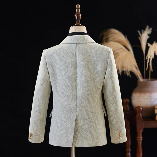Gris 6 pièces Manches Longues Costume Garçon Mariage 2025 Bijoux De Corps Manteau Pantalon Chemise Cravate Gilet Costumes De Mariage pour garçons Mariage
