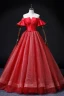 Elegant Red Spotted Prom Dresses 2022 Ball Gown Off-The-Shoulder Bell sleeves Backless Bow Sash Floor-Length / Long Formal Dresses