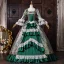 Vintage / Retro Medieval Dark Green Pearl Lace Flower Printing Ruffle Prom Dresses 2026 Ball Gown Square Neckline Bell sleeves Backless Floor-Length / Long