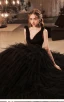 Sexy Black Cascading Ruffles Prom Dresses 2022 A-Line / Princess V-Neck Sleeveless Backless Floor-Length / Long Prom Formal Dresses