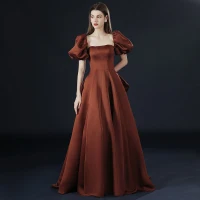 Vintage Effen kleur Bruin Galajurken 2021 Strapless Gekruiste Bandjes Satijn Mouwloos Lange Verloving Gelegenheids Jurken