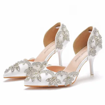 Charming White Rhinestone Wedding Shoes 2023 7 Cm Stiletto Heels Pointed Toe Wedding High Heels