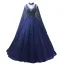 High-end Vintage / Retro Navy Blue Beading Sequins Prom Dresses 2024 Ball Gown High Neck Sleeveless Backless Floor-Length / Long Formal Dresses