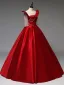 Vintage / Retro Red Rhinestone Prom Dresses 2025 Ball Gown Scoop Neck 1/2 Sleeves Backless Floor-Length / Long Formal Dresses