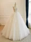Elegant White Lace Flower Ball Gown Wedding Dresses 2026 Strapless Sleeveless Backless Floor-Length / Long Wedding