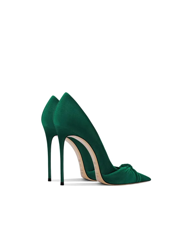 Vintage / Retro Dark Green Prom Bow Pumps 2024 Leather 10 cm Stiletto Heels Pointed Toe Pumps High Heels