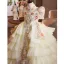 Vintage / Retro Medieval Champagne Beading Lace Flower Pearl Sequins Cascading Ruffles Birthday Flower Girl Dresses 2025 Ball Gown High Neck Short Sleeve