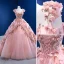 Fabulous Candy Pink Handmade  Beading Appliques Prom Dresses 2022 Ball Gown Scoop Neck Sequins Sleeveless Backless Floor-Length / Long Prom Formal Dresses