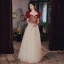 Vintage / Retro Burgundy Printing Prom Dresses 2022 A-Line / Princess Square Neckline Puffy Short Sleeve Backless Bow Floor-Length / Long Prom Formal Dresses
