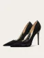 Vintage Zwarte Kant Bloem Avond Pumps 2024 Leer 10 cm Naaldhakken / Stiletto Spitse Neus Pumps Hoge Hakken