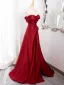 Schöne Burgunderrot Gespaltete Front Satin Ballkleider 2024 A Linie Off Shoulder Ärmellos Rückenfreies Lange Ball Festliche Kleider