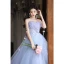 Fashion Sky Blue Butterfly Appliques Pearl Prom Dresses 2023 A-Line / Princess Strapless Sleeveless Backless Floor-Length / Long Prom Formal Dresses