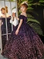 Sparkly Purple Sequins Birthday Flower Girl Dresses 2024 Ball Gown Scoop Neck Short Sleeve Backless Floor-Length / Long