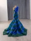 Haut de Gamme Deux tons Océan Bleu En Dentelle Fleur Appliques Robe De Bal 2025 Trompette / Sirène Une épaule Sans Manches Dos Nu Train De Balayage Tulle Robe De Ceremonie