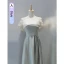 Modest / Simple Grey Bow Bridesmaid Dresses 2023 A-Line / Princess Off-The-Shoulder Short Sleeve Backless Pearl Sash Floor-Length / Long Prom Bridesmaid Dresses
