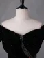 Charming Black Glitter Beading Velvet Prom Dresses Ball Gown 2023 Off-The-Shoulder Short Sleeve Backless Floor-Length / Long Prom Formal Dresses