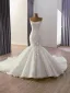High End Weiß Strass Applikationen Satin Brautkleider / Hochzeitskleider 2025 Meerjungfrau Bandeau Ärmellos Rückenfreies Kapelle-Schleppe Hochzeit