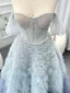 Charming Sky Blue Pleated Prom Dresses 2025 A-Line / Princess Strapless Sleeveless Backless Floor-Length / Long Formal Dresses