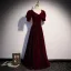 Vintage / Retro Burgundy Sequins Velvet Prom Dresses 2023 A-Line / Princess Square Neckline Short Sleeve Backless Floor-Length / Long Formal Dresses