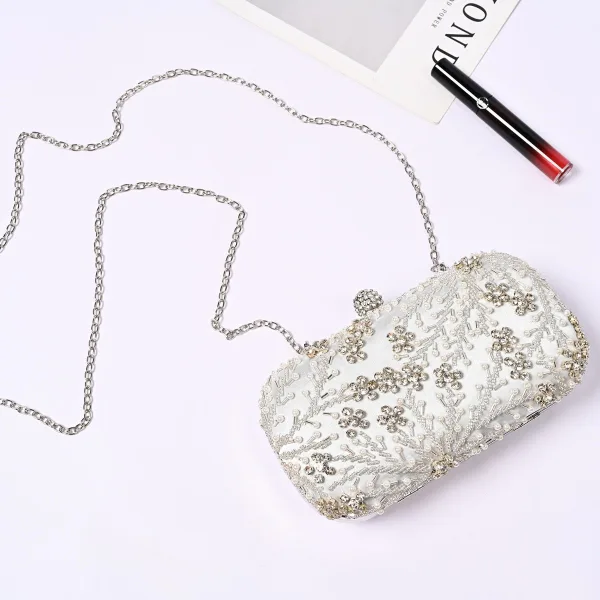 Moda Kopertówki Czarne Frezowanie Perła Rhinestone Wykonany Ręcznie Poliester Wieczorowe 2023 Kopertówki