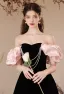 Chic / Beautiful Black Pearl Velvet Prom Dresses 2024 A-Line / Princess Off-The-Shoulder Ruffle Short Sleeve Backless Floor-Length / Long Prom Formal Dresses