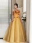 Fashion Appliques Yellow Prom Dresses 2023 A-Line / Princess Strapless Sleeveless Backless Floor-Length / Long Prom Formal Dresses