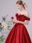 Chic / Beautiful Burgundy Satin Prom Dresses 2023 A-Line / Princess Off-The-Shoulder Appliques Sleeveless Backless Floor-Length / Long Prom Formal Dresses