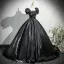 Elegant Black Lace Flower Prom Dresses 2025 Ball Gown Square Neckline Puffy Short Sleeve Backless Sweep Train Prom Formal Dresses