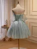 Sexy Sky Blue Beading Pearl Sequins Short Party Dresses 2023 Strapless Sleeveless Backless Cocktail Party Evening Party Formal Dresses
