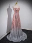 Glitzernden Farbverlauf Rosa Pailletten Abendkleider 2023 A Linie Bandeau Ärmellos Rückenfreies Sweep / Pinsel Zug Abend Festliche Kleider