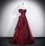 Chic / Beautiful Burgundy Prom Dresses 2026 A-Line / Princess Off-The-Shoulder Puffy Short Sleeve Backless Floor-Length / Long Formal Dresses