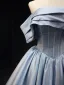 Chic / Beautiful Sky Blue Off-The-Shoulder Prom Dresses 2025 Ball Gown Short Sleeve Backless Floor-Length / Long Prom Formal Dresses