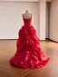 Mode Burgunderrot Perlenstickerei Fallende Rüsche Ballkleider 2026 Ballkleid Spaghettiträger Ärmellos Rückenfreies Sweep / Pinsel Zug Festliche Kleider
