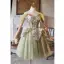 Chic / Beautiful Sage Green Sequins Lace Flower Homecoming Graduation Dresses 2025 A-Line / Princess Off-The-Shoulder Short Sleeve Backless Tea-length Formal Dresses